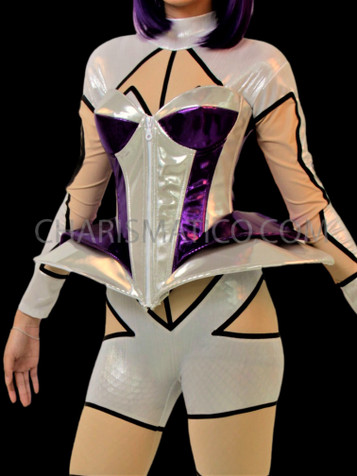 Silver Lady Gaga Sexy Disco Drag Queen Mirror Corset & Skirt