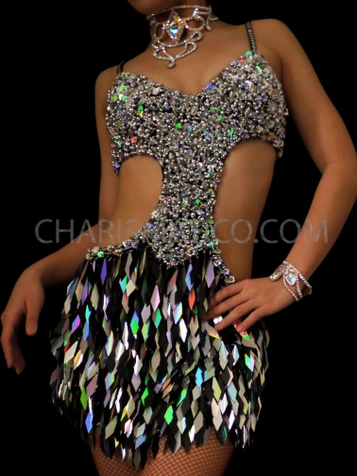 Silver Black Diva Diamond Sequin Showgirl Dress