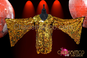 flashy Jumbo sequin Metallic gold Diva's mini-dress with Wing sleeves