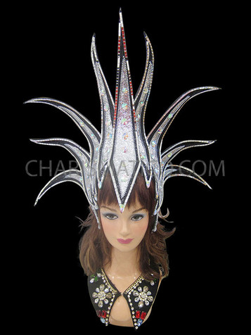 Black Edged Silver Glitter Spiked Diva's Headdress With Iridescent Crystals