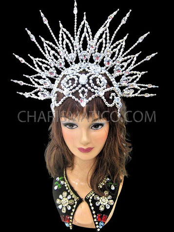 Metallic Silver Openwork Beaded Cap Styled Diva's Cabaret Halo Headdress