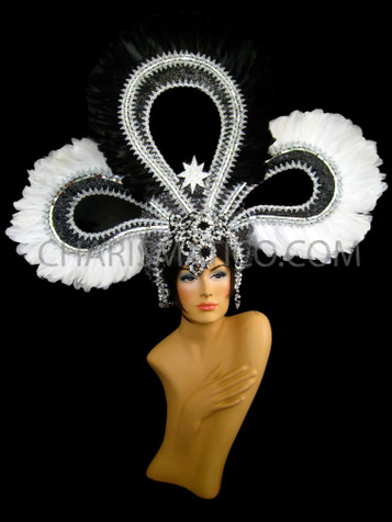 White Black Swan Showgirl Drag Queen Headdress
