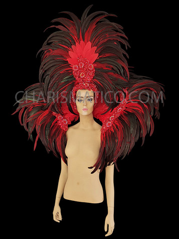 Black Red Showgirl Drag Cabaret Headdress And Backpack