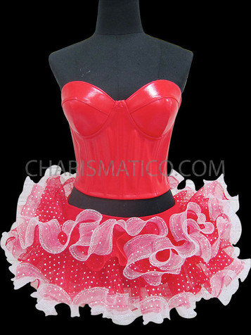 Smooth Red Vinyl Corset With White Polka Dot Net Tutu