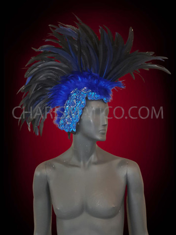 Royal blue Mohawk Feather Showgirl Drag Queen Headdress