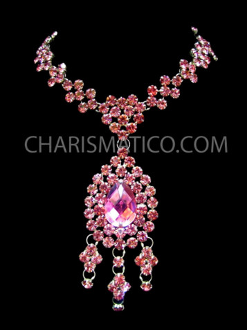Pink Crystal Pageant Necklace