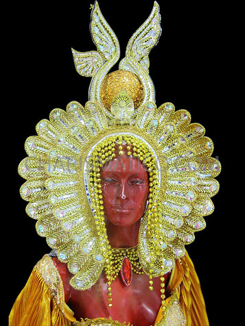 Elegant Beaded Golden Pharaoh Headdress With Mirrors And Iridescent Crystals