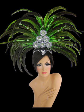 Classic Fancy Green Showgirl Diva's Cabaret Headdress