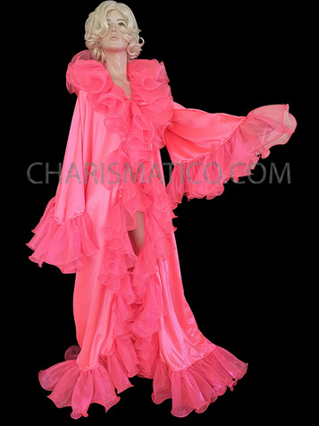 Drag Queen's Neon Pink Satin Cover Up Coat