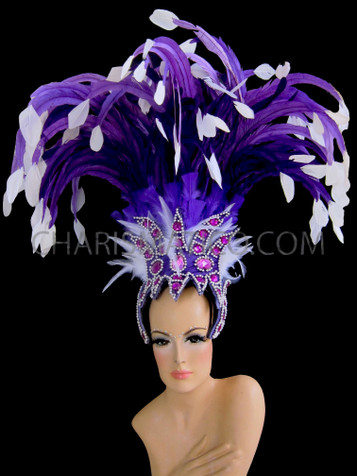 FeatherHappy Mardi Gras Prime Ostrich Plumes Feather Carnival Headdress Showgirl Gold Green and Purple