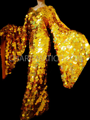 Gold Jumbo Sequin Drag Queen Wing Gown