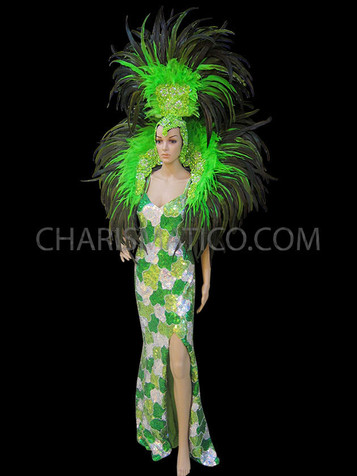 Patchwork Green Pageant Gown With Coordinating Headdress And Collar