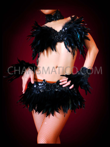 Black Feather Samba Burlesque Bra & Belt