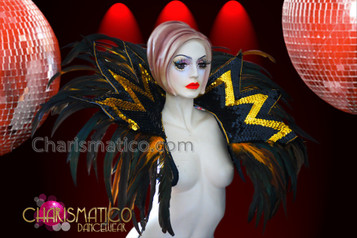 Wickedly Sexy Black Gothic Diva's Burlesque Beaded Satin Costume Set