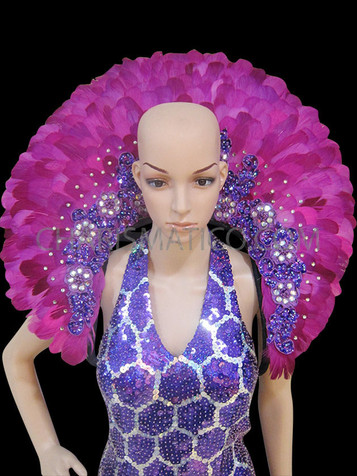 Classic Triple Toned Beaded And Bejeweled Purple Feather Diva Backpack