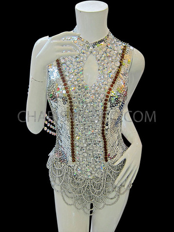 Ultra Short Silver Sequin Showgirl Dress Style Leotard With Beaded ...