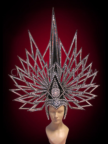 Black Mirror Tiled And Rhinestone Accented Spiky Halo Diva Headdress