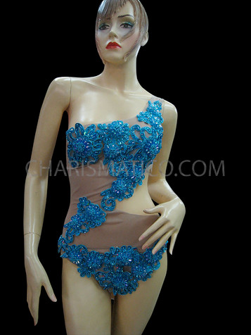 Flower Crystal Burlesque Show Girl Bra Thong