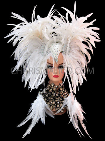 Diva's Exotic Wild Iridescent Rhinestone Accented Snow White Feather Headdress