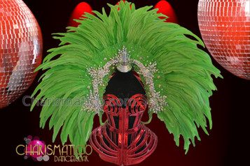 Rhinestone Accented Iridescent Beaded Bright Spring Green Feather Backpack Collar