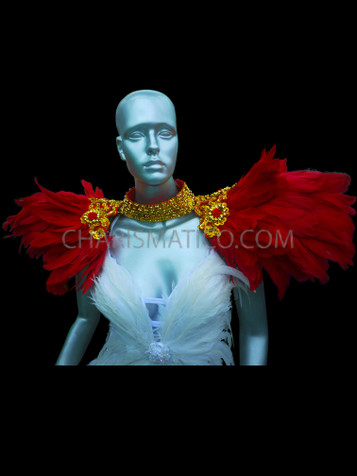 Red Drag Queen Cabaret Carnival Feather Shoulder Collar