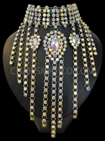 Chariamatico Choker Style Iridescent Crystal Ab Necklace With Loose Crystal Fringe