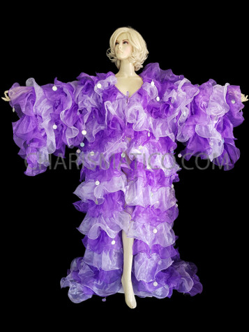 Two Tone Shimmering Purple Organza Drag Queen Ruffle Showtime Coat