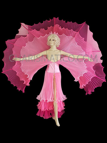 Triple Shade Sweet Pink Pleated Organza Showgirl's Cabaret Wing Gown