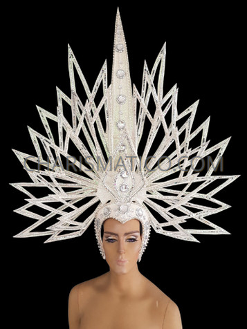Ice Queen Iridescent Crystal Studded Spiky Silver Glitter Diva Halo Headdress