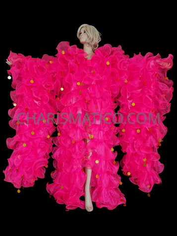 Neon Pink Oversized Marvelous 'Bat' Wing Drag Queen Organza Coat