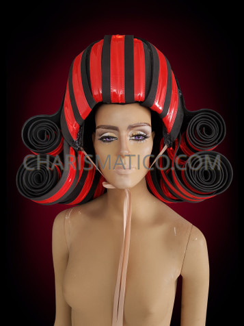 Daring Bold Retro Styled Red And Black Ribbon Wig Headdress