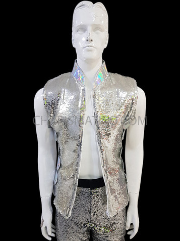 Metallic Silver Sequin Cabaret men Vest
