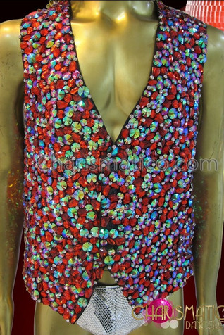 Classic Iridescent Crystal And Ruby Covered Men's Cabaret Dance Vest