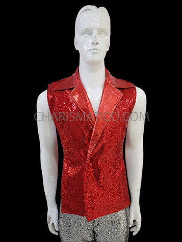 Red Metallic  Sequin Cabaret Men Vest