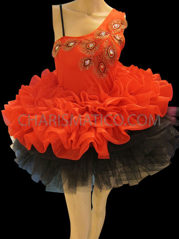 Asymmetrical Red Organza With Black Trim Tutu Styled Dolly Dress