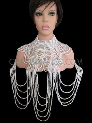 Diva Showgirl's Delicate Ribbon Tie Gothic Draped Shimmering Pearl Necklace