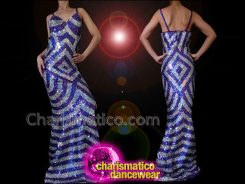 Figure Flattering Purple And Silver Geometric Pattern Sequin Pageant Gown
