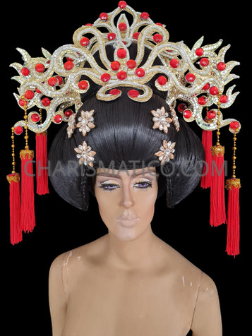 Red Japanese Styled Hairpieces Headdress
