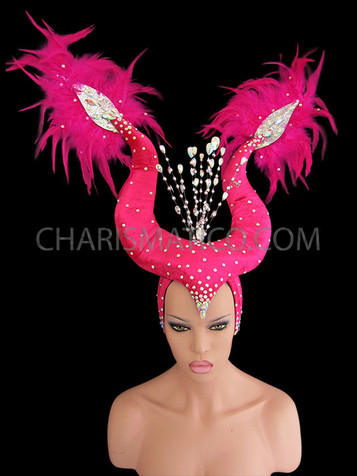 Feather Accented Fuchsia And Crystal Dusted Maleficent Horn Inspired Headdress