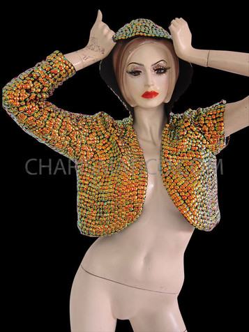 Diva's Asymmetrical Metallic Gold Studded Hooded Cropped Urban Cabaret Jacket