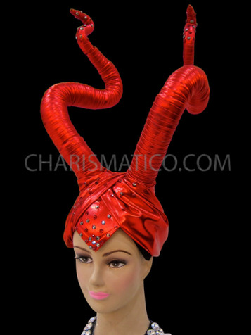Turban Styled Metallic Wrapped Maleficent Inspired Red Horn Diva's Headdress