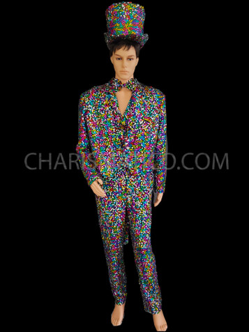 Rainbow Gay Pride LGBT Sequin Tuxedo Vest Pants Bow-tie Hat Set