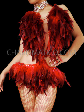 Red Feather Sexy Burlesque Salsa Dress