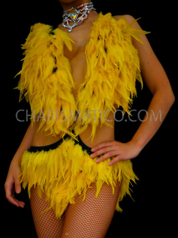Yellow Feather Sexy Burlesque Salsa Dress