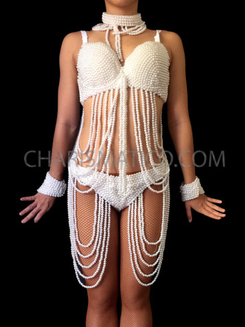 Da NeeNa T007 Burlesque Showgirl Christina Aguilera Costume Pearl Bra  Bikini S-M