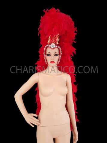 Red Tall Feather Boa Showgirl's Headdress