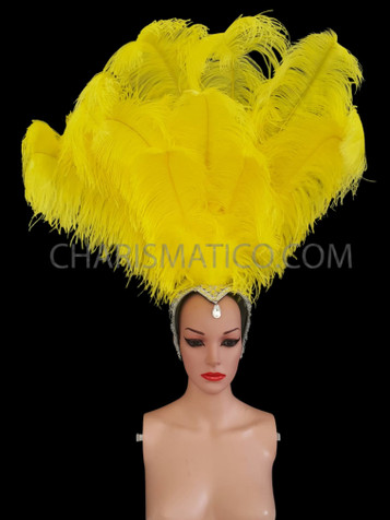 Yellow Ostrich Plume Showgirl's Cabaret Headdress