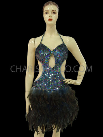 Zipper Front Metallic Navy Sequined Gaga Inspired Double Hip Corset