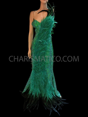 Sherri Hill One Shoulder Sequin Feather Dress 55094 – Terry Costa