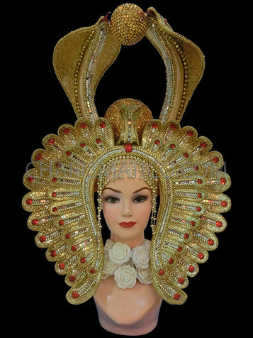 Golden Glitter Ancient Egyptian Style Headdress With Ruby Crystal Accents